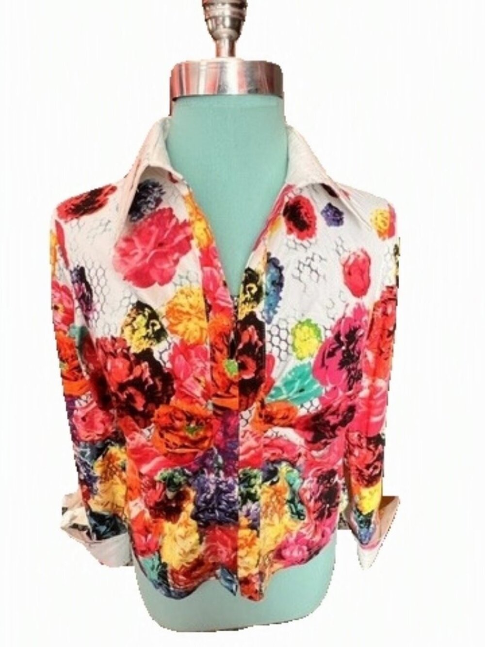 Mishca Petite Small Bold Floral Zip-Up Blouse/Jacket